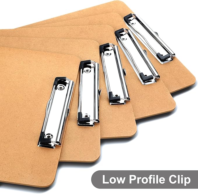 Wood Clipboards, Letter Size Hardboard Clip Board 8.5x11 for Classroom, Students, Kid, Woman, A4 Standard Clipboard Size 9" x 12.5" with Low Profile Clip, Office Supply, School Supply.