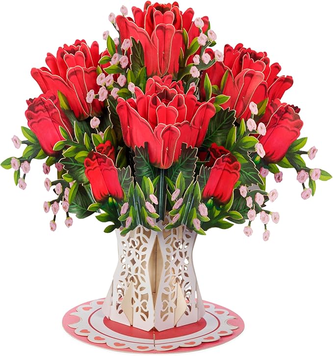 Paper Love 3D Bouquet of Roses Pop Up Card with Detachable Keepsake Bouquet, Gift for Birthday, Anniversary, Wedding, Just Because - Large 10" x 7”