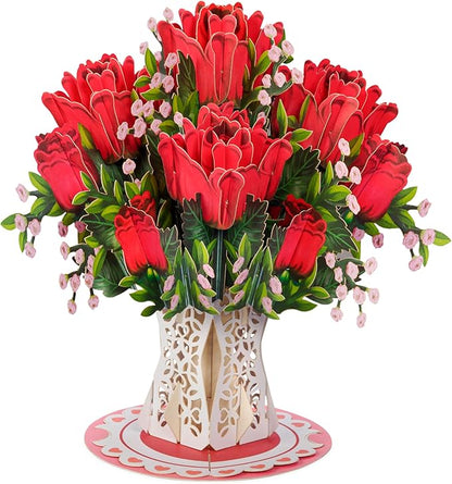 Paper Love 3D Bouquet of Roses Pop Up Card with Detachable Keepsake Bouquet, Gift for Birthday, Anniversary, Wedding, Just Because - Large 10" x 7”