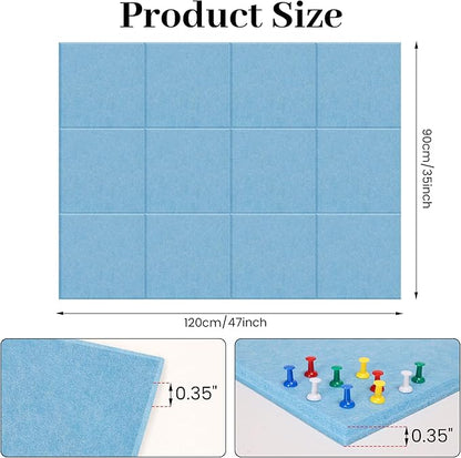 Large Cork Board for Walls Blue Felt Board Alternative -Felt Bulletin Board Tiles for Office Wall Decor,corkboard,Push pin Board Wall Organizer for Office -12Pack (Blue)