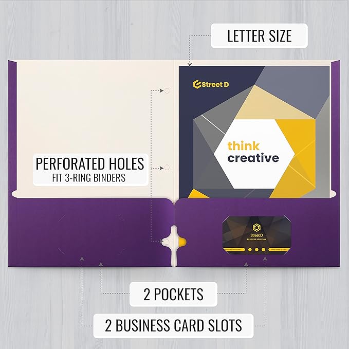 Better Office Products Two Pocket Portfolio Folders, 50-Pack, Purple, Letter Size Paper Folders, 50 Pieces, Purple