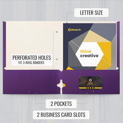 Better Office Products Two Pocket Portfolio Folders, 50-Pack, Purple, Letter Size Paper Folders, 50 Pieces, Purple