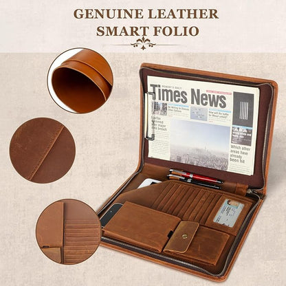Full Grain Leather Portfolio Binder, Leather Padfolio Business Resume Legal Pad Notebook Binder for A4/Pad, Leather Folio Leather Folder, Writing Pad for Business School Office