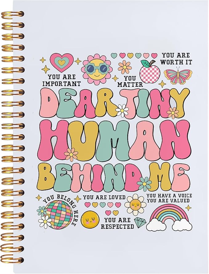 BearCake Cute Teacher Notebook Journal, Teacher Gifts for Women, Teacher Appreciation Gifts, Thank You Teacher Gifts, Teacher Desk Supplies, Dear Tiny Human Behind Me Hardcover Spiral Notebook 5.5x8.3