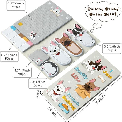 I Just Really Like French Bulldog Sticky Notes Set, 550 Sheets, Cartoon Bulldog Self-Stick Notes Pads Animal Divider Tabs Bundle Writing Memo Pads Page Marker Back to School Office Supplies