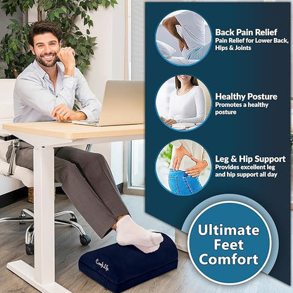 ComfiLife Foot Rest for Under Desk at Work – Adjustable Desk FootRest for Office Chair, Gaming Accessories – Ergonomic Teardrop Design for Back, Hip & Leg Pain Relief – 100% Memory Foam (Navy)