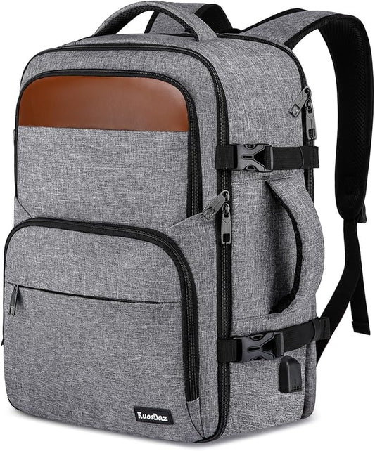 Carry On Backpack, Large Travel Laptop Backpacks, Personal Item Travel Bag with USB Charge Port, Flight-Approved Backpack for Traveling, Water Resistant Luggage Computer Daypack for School, Grey