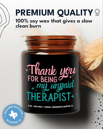Funny Candle for Best Friend, Thank You for Being My Unpaid Therapist Candle, Best Friend Candle for Women, Funny Friendship Gifts, Gifts for Best Friend, Birthday, Christmas, Gift-Ready