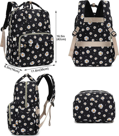 Daisy Black Laptop Backpack College Bookbag School Backpack for Women Girls, Travel Backpack 15.6 Inch Computer Backpacks