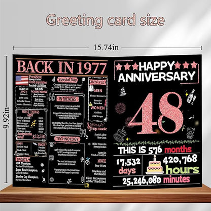 Joycard 48th Anniversary Card for Women, Wedding Card for Wife, Sweet Marriage Decorations Gifts for Couple, Perfect for Her on Anniversary Day, Back in 1977