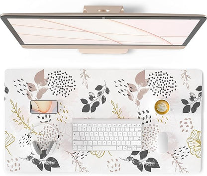 QIYI Large Mouse Pad for Desk, Cute Desk Mat for Desktop, Women Girls Office Décor Desk Accessories, PU Leather Waterproof Gaming Mousepad, Boho Botanical Desk Pad Computer Mat, 31.5" x 15.7"