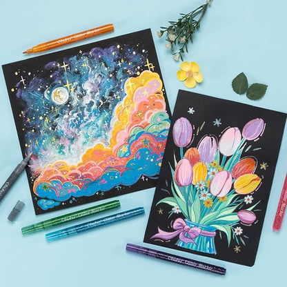 Ohuhu Glitter Markers Pen 24 Glitter Colors Fine Point Tip Water-based Metallic Shimmer Markers for Kids Adults DIY Crafts Greeting Birthday Cards Drawing Coloring Poster Album Scrapbooking Mugs Wood