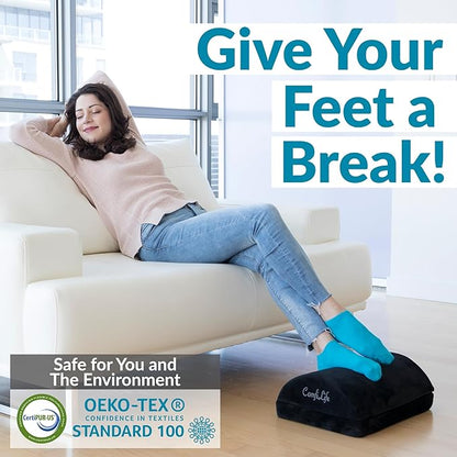 ComfiLife Ergonomic Under Desk Foot Rest for Office Use – Adjustable Height Memory Foam Foot Stool Under Desk for Office Chair & Gaming Chair – for Back & Hip Pain Relief (Black)