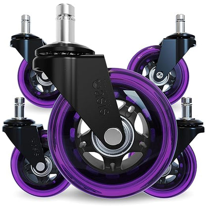 The Original Roller Style Office Chair Wheels (As Seen On PBS) - Incredibly Smooth & Quiet Rolling Casters - Safe for Hardwood Floors & Carpet - Easy Install with Universal Fit - Set of 5 - Purple