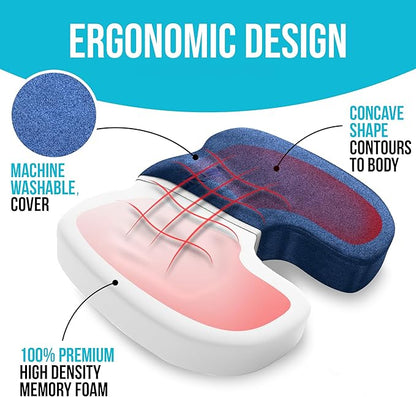 FORTEM Seat Cushion and Lumbar Support for Office Chair, Desk Chair Cushion, Memory Foam Office Chair Cushion, Non Slip Sitting and Back Pillow for Gaming, Car Seat Cushion, Chair Pad, XL