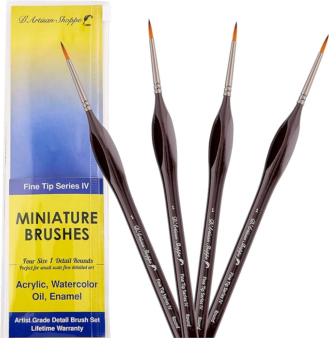 Fine Tip Detail Paint Brushes. Miniature Brushes for Detailing Art for Acrylic Watercolor Oil - Models, Airplane Kits, Craft, Rock Painting Artist Supplies. Size 1 Round Tiny Paintbrush