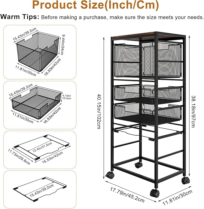 EasyPAG Rolling File Cart with Wheels Letter & Legal Size Hanging File Folder Rack Mobile File Folder Rack with Pull-Out Drawer for Home Office, Black