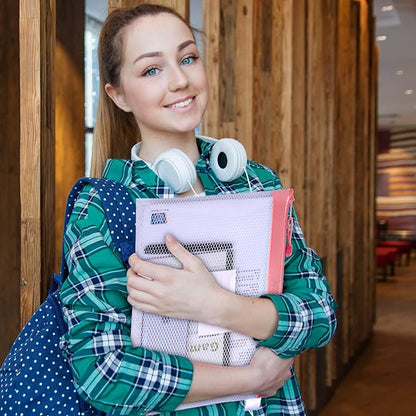 Zipper Pouch, Wisdompro 4 Packs Durable Letter Size Waterproof Mesh File Bag, Document Organizer - Pink/Blue