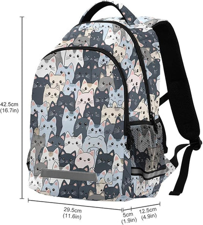 MNSRUU Laptop Backpack with Chest Strap, Cute Cat School Backpack, Travel Hiking Backpack for Boys Girls Teen Adult, Rucksack, Knapsack