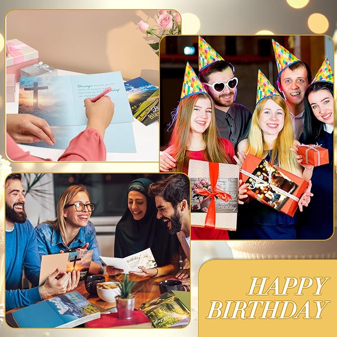 120 Pack Religious Christian Birthday Cards Bulk with Scripture Bible Verse 4.5 x 6.2 Inch Assorted Christian Blessings Greeting Cards for Birthday with Envelopes and Stickers (Scenic Style)