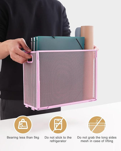 Oterri Hanging File Organizer, Metal File Organizer, Portable Desktop File Organizer for Letter Size Folder, Mesh Hanging File Crate for Office,Folders Not Included(Fairy Pink,1 Pack)
