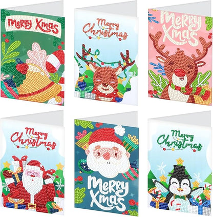 6 Pack 5D Diamond Art Painting Christmas Greeting Card Kits Paint with Diamonds Christmas Greeting Cards with Envelope Christmas DIY Crafts for Holiday, Friends and Family Creative Gift