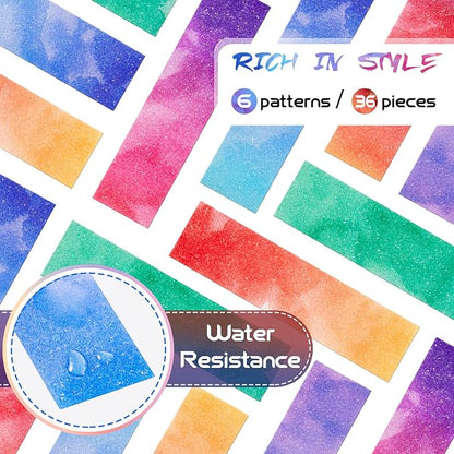 36 Pieces Anxiety Sensory Stickers Cute Fidget Textured Strips Toys Anti Stress Tactile Rough Sensory Calm Textured Strips Adhesives Anxiety Relief for Adults Teens Desk Classroom (Watercolor Style)