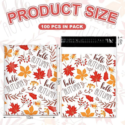100 Pcs Fall Poly Mailers 10 x 13 Inch Hello Autumn Maple Leaves Mailing Bags Thanksgiving Orange Self-Sealing Plastic Packaging Envelopes Bags Shipping Bags for Small Business Clothing