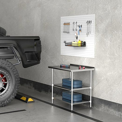 Stainless Steel Table 24 x 36 Inches Metal Prep Table with 2 Adjustable Undershelves & Backsplash, Stainless Steel Work Table for Commercial Kitchen, Outdoor, Restaurant, Hotel & Garage