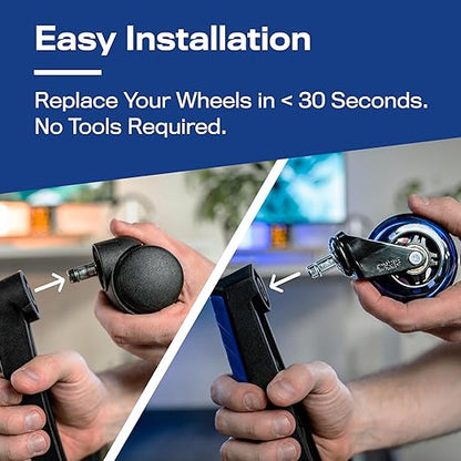 The Original Roller Blade Office Chair Wheels (As Seen On PBS) - Incredibly Smooth & Quiet Rolling Casters - Safe for Hardwood Floors & Carpet - Easy Installation with Universal Fit - Set of 5 - Blue