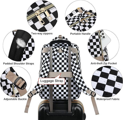 Checkered Laptop Backpack College Bookbag School Backpack for Women Girls, Travel Backpack 15.6 Inch Computer Backpacks