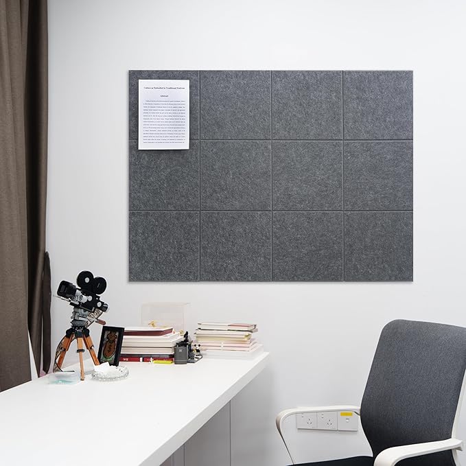 Large Felt Bulletin Board(48" x 36"),Cork Board Alternative,12 Pack Felt Wall Tiles with Safe Removable Adhesive Tabs,Notice Pin Board/Message Board/Vision Board for Office, School & Home