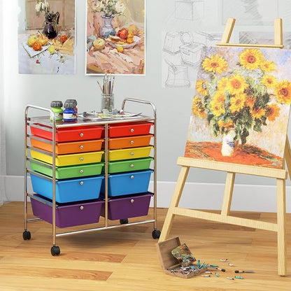 Giantex 12-Drawer Rolling Storage Cart, Multipurpose Movable Organizer Cart, Utility Cart for Home, Office, School (Multicolor)