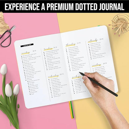 Scribbles That Matter A5 Bullet Dotted Journal Notebook | Vegan Hard Cover, 120gsm bleedproof thick paper, 150 pages, 5.75 x 8.5in, 2 bookmarks, tab stickers, penloop | For Work | Mint