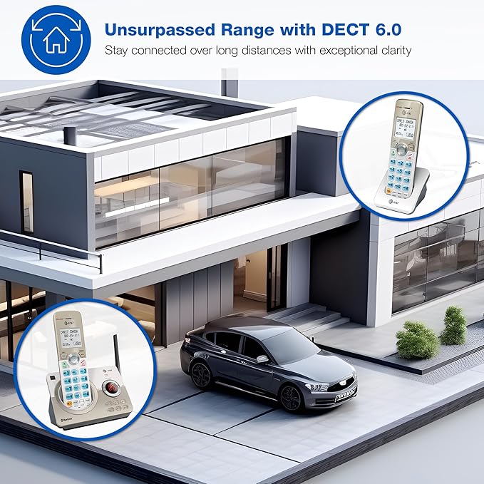 AT&T DL72319 DECT 6.0 3-Handset Cordless Phone for Home with Connect to Cell, Call Blocking, 1.8" Backlit Screen, Big Buttons, intercom, and Unsurpassed Range