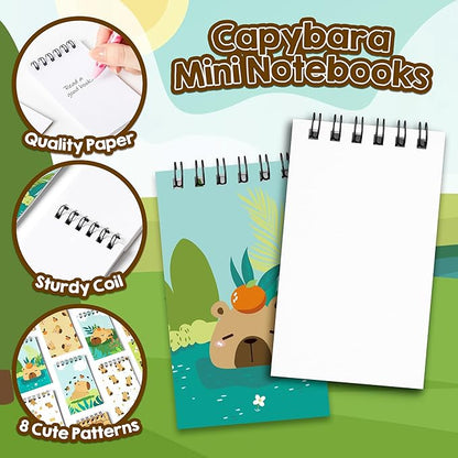 24 Packs Capybara Mini Spiral Notebooks Cute Animal Pocket Notepads Journal Memo Pads for Birthday Party Favors Gifts Goodie Bag Stocking Stuffers Office School Classroom Rewards, 8 Designs