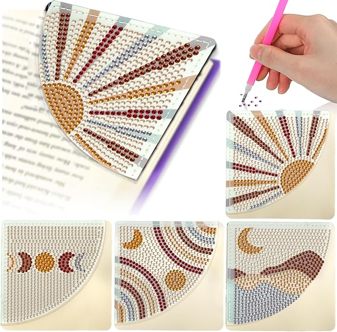 4Pcs Boho Diamond Art Bookmarks,DIY Corner Bookmark Diamond Art Painting Kits,Diamond Art Bookmarks DIY Page Bookmarks for Home Office School Beginner Adults Reading Crafts Kit Gifts