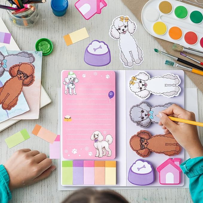 I Just Really Like Poodle Sticky Notes Set, 550 Sheets, Cute Cartoon Poodle Self-Stick Notes Pads Animal Divider Tabs Bundle Writing Memo Pads Page Marker Back to School Office Supplies Gift