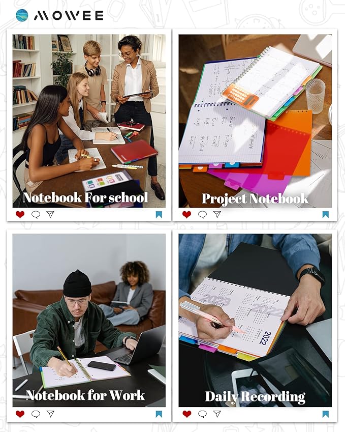 Spiral Notebook - 5 Subject Notebook, College Ruled Notebook With Dividers Pocket, Tabs Label (3PackMulti)