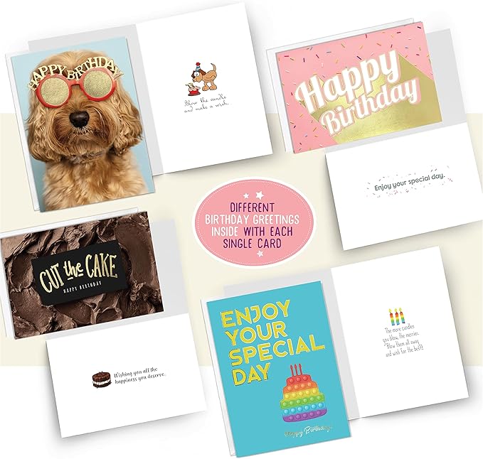 easykart labels 72 Unique Birthday Cards Assortment with Greetings Inside. For Businesses and Individuals, 4 x 5.5 Inch Assorted Foiling Cards with Envelope with Sealing Stickers