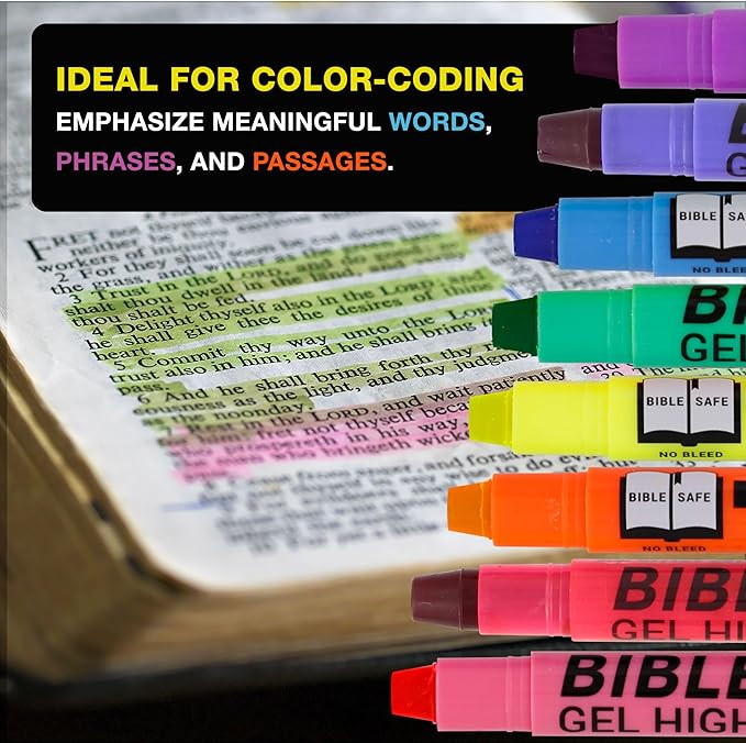 U.S. Office Supply Bible Safe Gel Highlighters, Pack of 16-2 Sets of 8 Bright Neon Fluorescent Highlight Colors Yellow, Orange, Pink, Purple, Green, Blue - Won't Bleed, Fade or Smear - Study Guide