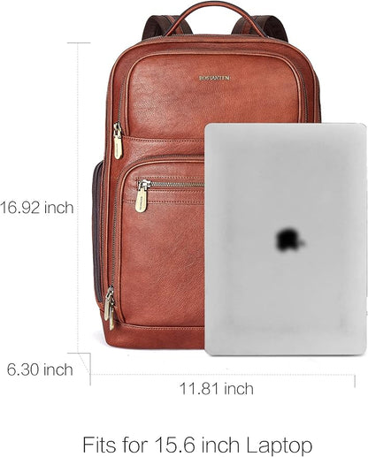 BOSTANTEN Leather Backpacks College 15.6” Laptop Travel Computer Shoulder Backpack For Men Coffeebrown