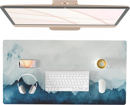 QIYI Desk Pad Large Keyboard and Mouse Pad for Laptop Computer, PU Leather Desk Cover Protector, Desk Décor Accessories for Office Home Work Writing Gaming 31.5" x 15.7" - Watercolor Mountain