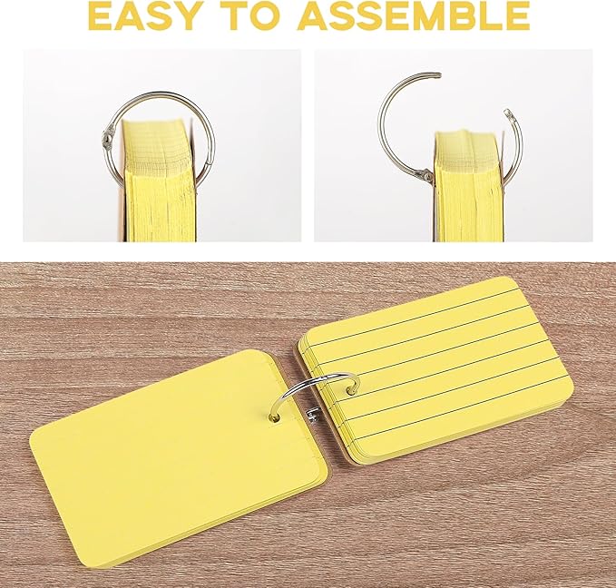 300Pcs Colored Index Cards with Ring, Goefun Ruled Notecards, 6 Color 2.2x3.5 Flashcards for Studying, Vocabulary Cards, Memos, Bookmark, To Do List