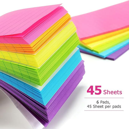 Early Buy Lined Sticky Notes with Lines 4x6 Self-Stick Notes 6 Bright Color 6 Pads, 45 Sheets/Pad