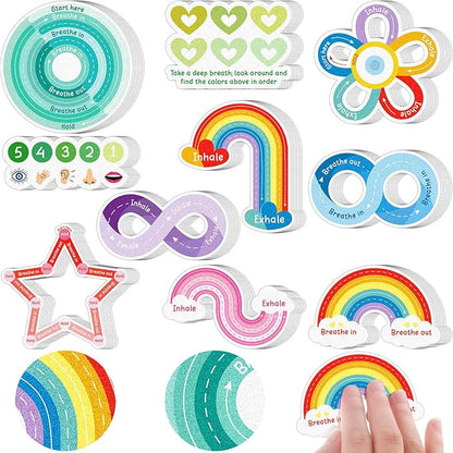 80 Pcs Anxiety Sensory Stickers with Inspirational Quotes Calm Textured Strips Relief Mental Health Stickers School Office Adhesive Sensory Tape Anti Stress Toys for Adults Teens (Vivid)