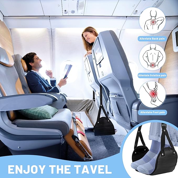 Airplane Foot Hammock Travel Footrest, Leozzo Essentials Airplane Foot Rest to Relax Your Feet, 2 Pack Foot Hammock for Plane Travel,Travel Accessories,Airplane Essentials (Stripe)