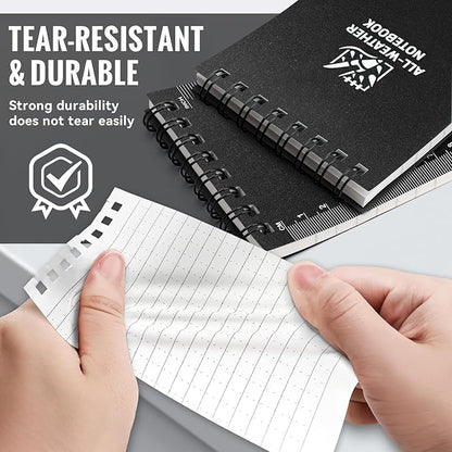 POPYOLA 1 Pack Waterproof Pocket Notebook, 3x5 Pocket Notepad, All Weather Mini Spiral Notepad, Write in the Rain Police Notepad with 100 Squared Pages for Outdoor Home Office School, Black