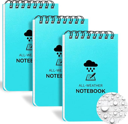 3 Pack Waterproof Notebook, 3 x 5 Pocket Notepad, All Weather Small Pocket Notebook Stone Paper, Mini Spiral Notepad Police Notepad 100 Lined Pages for Outdoor Office