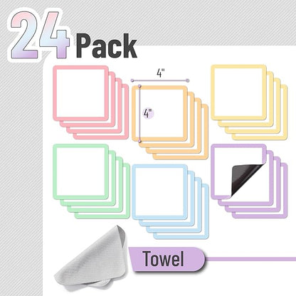 Mr. Pen- Dry Erase Magnets, 4”x4”, 24 Pack, Colorful Dry Erase Magnetic Labels, Magnetic Dry Erase Labels, Magnet Labels, White Board Magnets, Dry Erase Board Magnets, Magnetic Name Tags Reusable